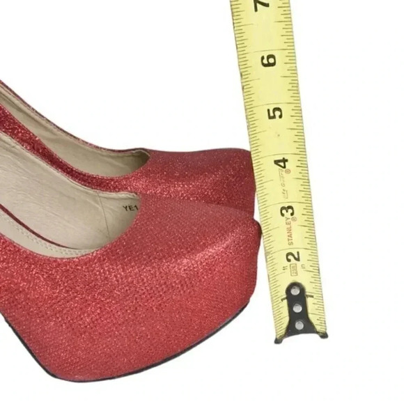 Brida Red Glitter Platform  Heels Stilettos Glitter Closed Toe Size 39 - Picture 4 of 12